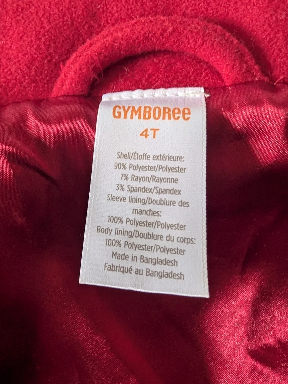 Gymboree Red Girls' Pea Coat with Bow and Gold Buttons